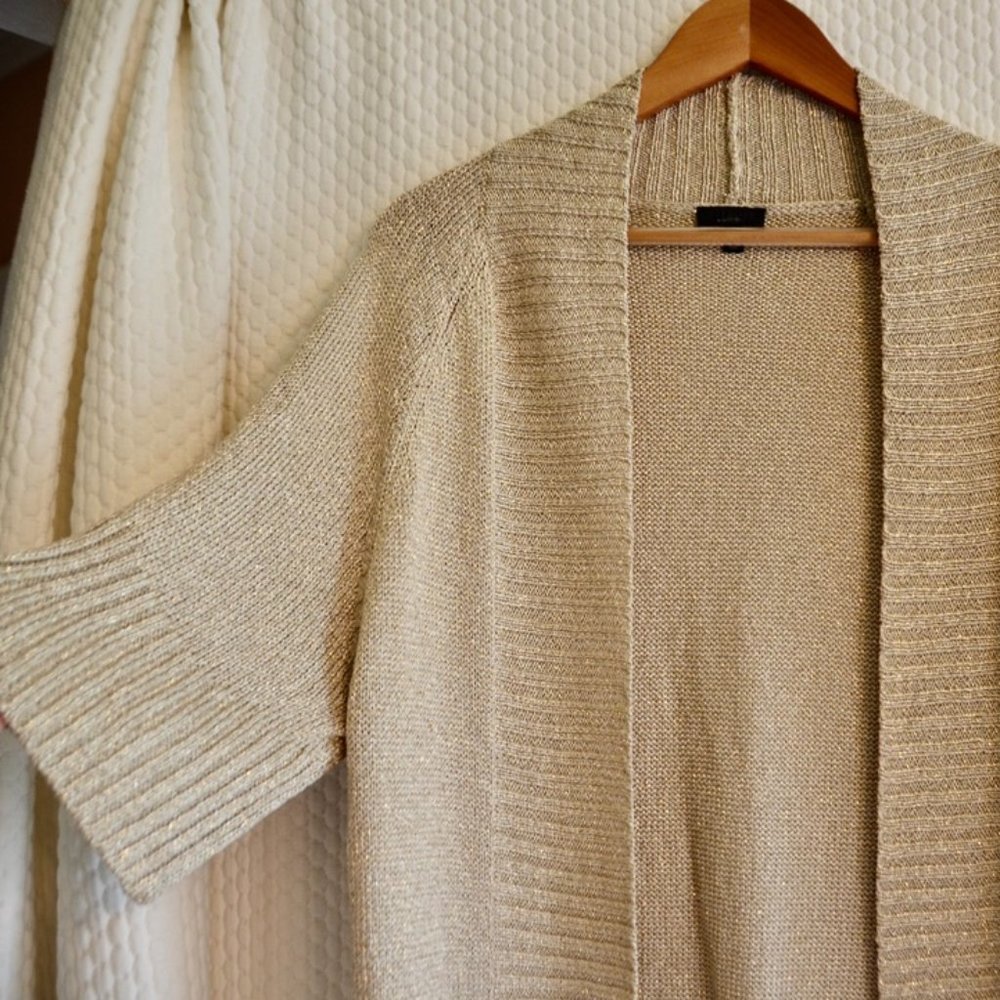 Talbots Metallic Light Gold Open Cardigan